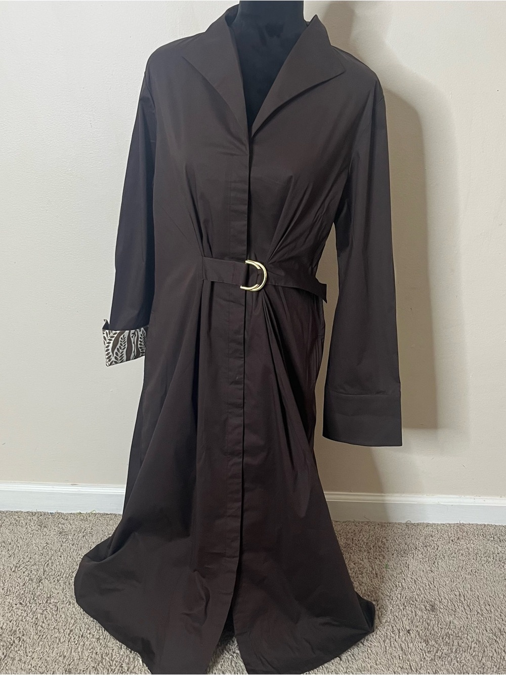 J. McLaughlin Women’s Brown Belted Cuffed Sleeve Button Up Poplin Shirt Dress XL